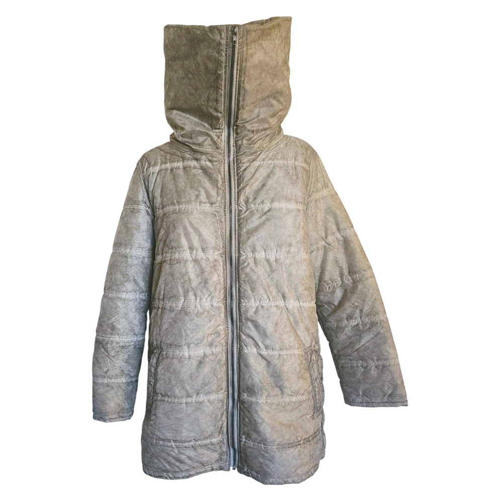 Puff Jacket Parka Large Green Gray Artsy‎ Funky Oversized Collar Zipper Razzoli